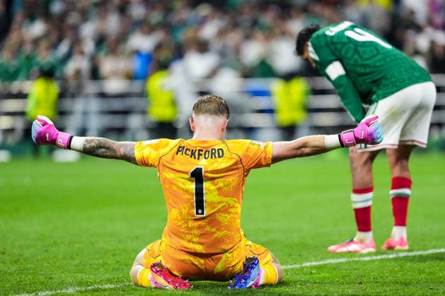 Jordan Pickford of England celebrates after winning the FIFA Men’s World Cup 2026 round of 16 football match between Mexico and England at Mexico City Stadium, in Mexico City on July 5th 2026 (Photo by Alexandra Fechete SPP)  Copyright: xAlexandraxFechete SPPx Sportspressphoto_SPR185744