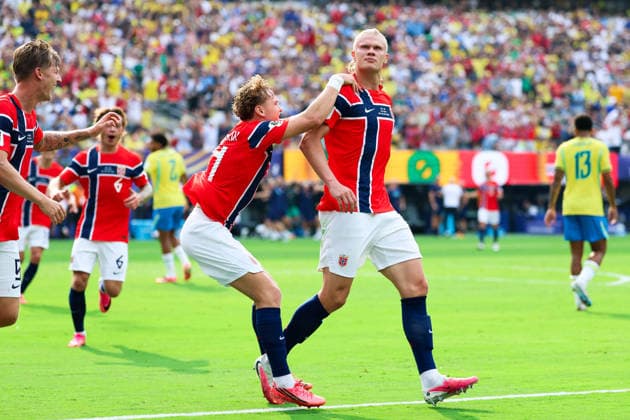July 5, 2026, East Rutherford, Nj, United States: Erling Haaland player of Norway celebrates his goal during the Round of 16 match between Brazil and Norway at the FIFA World Cup, WM, Weltmeisterschaft, Fussball at New York New Jersey Stadium, in East Rutherford, United States, on Sunday, July 05, 2026. East Rutherford United States - ZUMAv122 20260705_aap_v122_207 Copyright: xWilliamxVolcovx