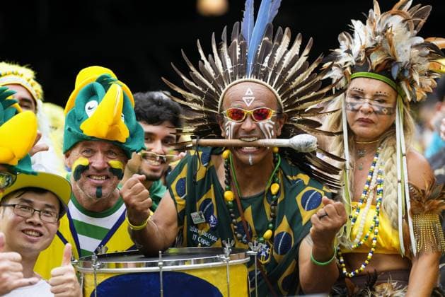 Sport Themen der Woche KW27 Football: 2026 World Cup Brazil supporters cheer ahead of a World Cup round of 16 football match against Norway at New York New Jersey Stadium in East Rutherford, New Jersey, on July 5, 2026.  A14AA0005621660P