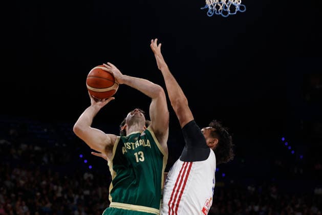 BASKETBALL AUSTRALIA PHILIPPINES, Josh Bannan of the Australian Boomers puts up a shot during the World Cup qualifier basketball match between Australia and the Philippines at RAC Arena in Perth, Monday, July 6, 2026. ( NO ARCHIVING, EDITORIAL USE ONLY PERTH WESTERN AUSTRALIA AUSTRALIA  Copyright: xRICHARDxWAINWRIGHTx 20260706112514257327