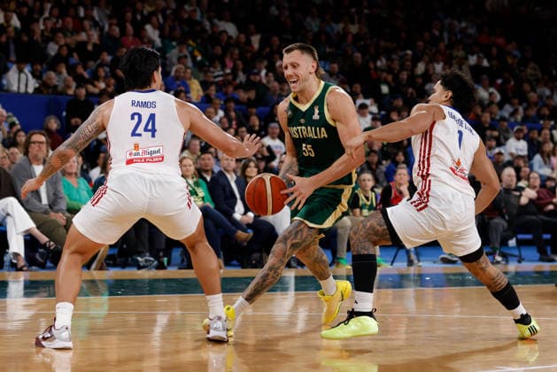 BASKETBALL AUSTRALIA PHILIPPINES, Mitch Creek of the Australian Boomers in action during the World Cup qualifier basketball match between Australia and the Philippines at RAC Arena in Perth, Monday, July 6, 2026. ( NO ARCHIVING, EDITORIAL USE ONLY PERTH WESTERN AUSTRALIA AUSTRALIA  Copyright: xRICHARDxWAINWRIGHTx 20260706178547729360