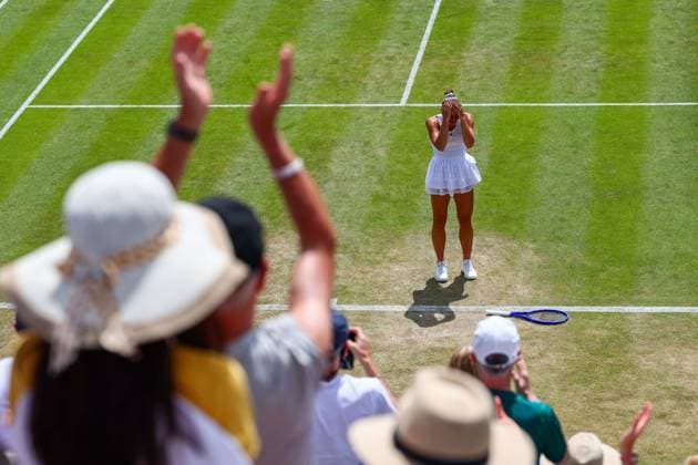 Marta Kostyuk celebrates victory in her fourth round match Wimbledon Tennis Championships, Day 8, The All England Lawn Tennis and Croquet Club, London, UK - 06 Jul 2026London The All England Lawn Tennis and United Kingdom  Copyright: xJamesxMarsh Shutterstockx 16978026aq