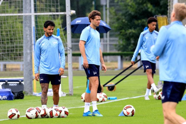 DEU, DFL, 2. FBL Hertha BSC, Training, 06.07.2026, Sportforum, Berlin, DEU, DFL, 2. FBL Hertha BSC, Training, Linus Gechter (Hertha BSC Berlin 44), Kevin Sessa (Hertha BSC Berlin 8) DFL - regulations prohibit any use of Photographs as image sequences and or quasi-video *** GER, DFL, 2nd Bundesliga Hertha BSC, Training, July 6, 2026, Sportforum, Berlin, GER, DFL, 2nd Bundesliga Hertha BSC, Training, Linus Gechter (Hertha BSC Berlin 44), Kevin Sessa Hertha BSC Berlin 8. DFL regulations prohibit any use of photographs as image sequences and or quasi-video. nordphotoxGmbHx xEngler nph00076