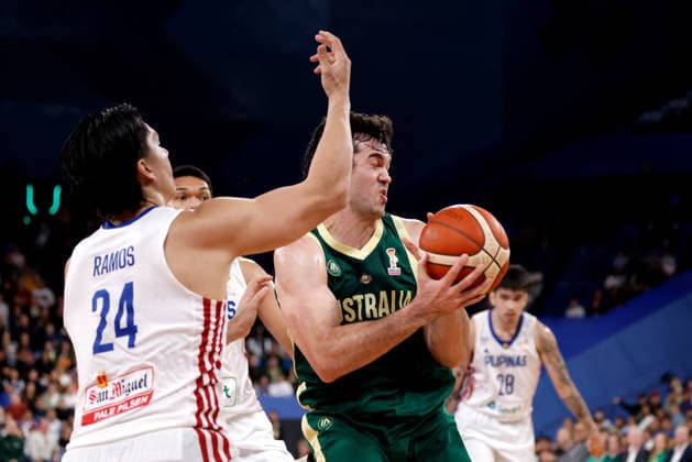 BASKETBALL AUSTRALIA PHILIPPINES, Josh Bannan of the Australian Boomers receives the ball during the World Cup qualifier basketball match between Australia and the Philippines at RAC Arena in Perth, Monday, July 6, 2026. ( NO ARCHIVING, EDITORIAL USE ONLY PERTH WESTERN AUSTRALIA AUSTRALIA  Copyright: xRICHARDxWAINWRIGHTx 20260706141966003352