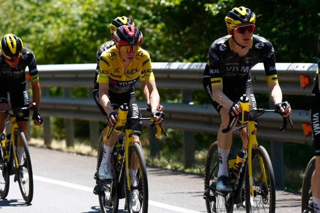 Tour de France 2026 Stage 3 LES ANGLES, FRANCE - JULY 06 : Vingegaard Jonas (DEN) of Team Visma Lease a Bike during stage 3 of the 113rd edition of Tour de France an UCI World Tour 2.UWT cycling road race stage for Men Elite of 196 km with start in Granollers and finish in Les Agnles on July 6, 2026 in Les Angles, France, 06 07 2026 Les Angles France  Copyright: xLucaxBettinix