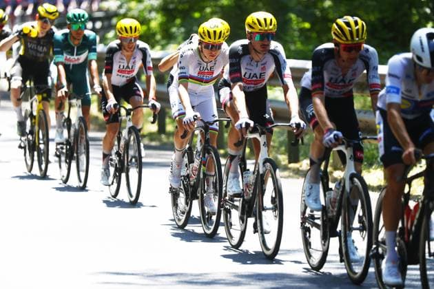 Slovenian Tadej Pogacar of UAE Team Emirates XRG pictured in action during stage 3 of the 2026 Tour de France cycling race, a stage of 195,9km from Granollers, Spain, to Les Angles, France, Monday 06 July 2026. The 113th edition of the Tour de France starts on Saturday 4 July in Barcelona, Spain, and will finish in Paris, France on the 26th of July. POOLxLUCAxBETTINI  x180509082x