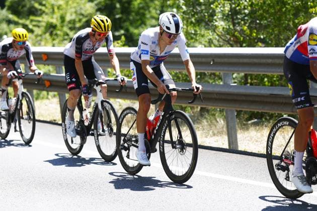 Spanish Juan Ayuso of Lidl-Trek pictured in action during stage 3 of the 2026 Tour de France cycling race, a stage of 195,9km from Granollers, Spain, to Les Angles, France, Monday 06 July 2026. The 113th edition of the Tour de France starts on Saturday 4 July in Barcelona, Spain, and will finish in Paris, France on the 26th of July. POOLxLUCAxBETTINI  x180509508x