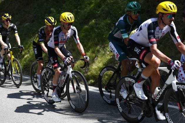 British Adam Yates of UAE Team Emirates XRG pictured in action during stage 3 of the 2026 Tour de France cycling race, a stage of 195,9km from Granollers, Spain, to Les Angles, France, Monday 06 July 2026. The 113th edition of the Tour de France starts on Saturday 4 July in Barcelona, Spain, and will finish in Paris, France on the 26th of July. POOLxLUCAxBETTINI  x180512062x