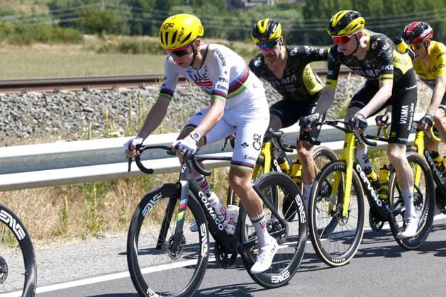 Slovenian Tadej Pogacar of UAE Team Emirates XRG pictured in action during stage 3 of the 2026 Tour de France cycling race, a stage of 195,9km from Granollers, Spain, to Les Angles, France, Monday 06 July 2026. The 113th edition of the Tour de France starts on Saturday 4 July in Barcelona, Spain, and will finish in Paris, France on the 26th of July. POOLxLUCAxBETTINI  x180512840x