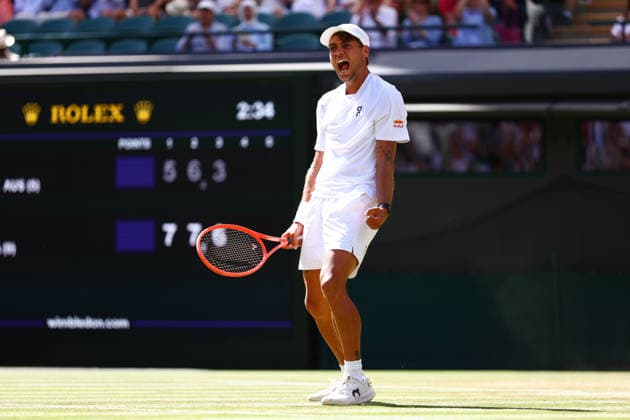 Flavio Cobolli celebrates victory in his third round match Wimbledon Tennis Championships, Day 8, The All England Lawn Tennis and Croquet Club, London, UK - 06 Jul 2026London The All England Lawn Tennis and United Kingdom  Copyright: xJamesxMarsh Shutterstockx 16978026ds
