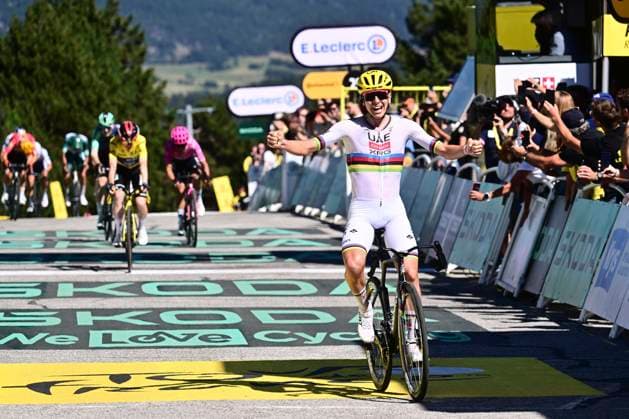 Tour de France 2026 Stage 3 LES ANGLES, FRANCE - JULY 06 : Pogacar Tadej (SLO) of UAE Team Emirates - XRG wins during stage 3 of the 113rd edition of Tour de France an UCI World Tour 2.UWT cycling road race stage for Men Elite of 196 km with start in Granollers and finish in Les Angles on July 6, 2026 in Les Angles, France, 06 07 2026 Les Angles France  Copyright: xPeterxDexVoechtx