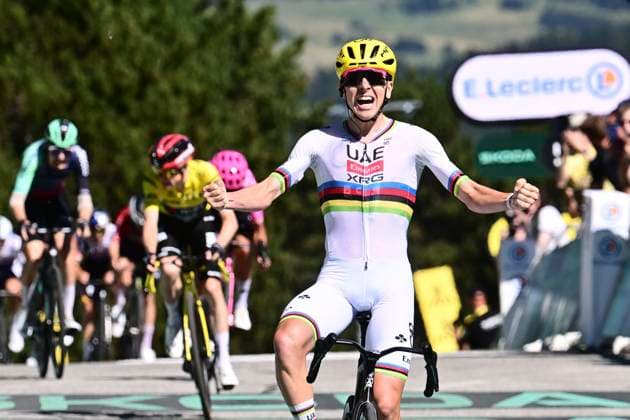 Tour de France 2026 Stage 3 LES ANGLES, FRANCE - JULY 06 : Pogacar Tadej (SLO) of UAE Team Emirates - XRG wins during stage 3 of the 113rd edition of Tour de France an UCI World Tour 2.UWT cycling road race stage for Men Elite of 196 km with start in Granollers and finish in Les Angles on July 6, 2026 in Les Angles, France, 06 07 2026 Les Angles France  Copyright: xPeterxDexVoechtx
