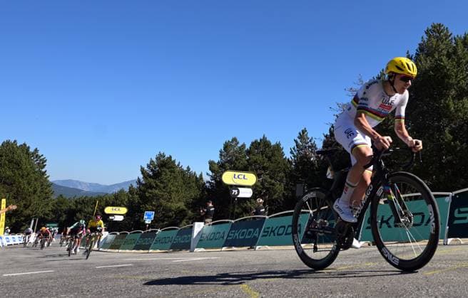 Slovenian Tadej Pogacar of UAE Team Emirates XRG on his way to win stage 3 of the 2026 Tour de France cycling race, a stage of 195,9km from Granollers, Spain, to Les Angles, France, Monday 06 July 2026. The 113th edition of the Tour de France starts on Saturday 4 July in Barcelona, Spain, and will finish in Paris, France on the 26th of July. DAVIDxPINTENS  x180515543x