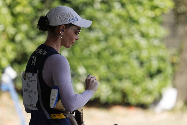 IPA86441109 - Martina Bartolomei of Italy reacts during the second day of the ISSF World Cup Shotgun competition at the Concaverde Shooting Range on July 6, 2026, in Lonato del Garda, Italy.  Copyright: xRichardxMorgano IPAxSportx xx 86441109
