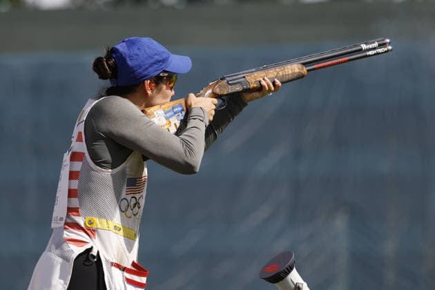 IPA86441102 - Vizzi Dania Jo of the United States takes a shot during the second day of the ISSF World Cup Shotgun competition at the Concaverde Shooting Range on July 6, 2026, in Lonato del Garda, Italy.  Copyright: xRichardxMorgano IPAxSportx xx 86441102