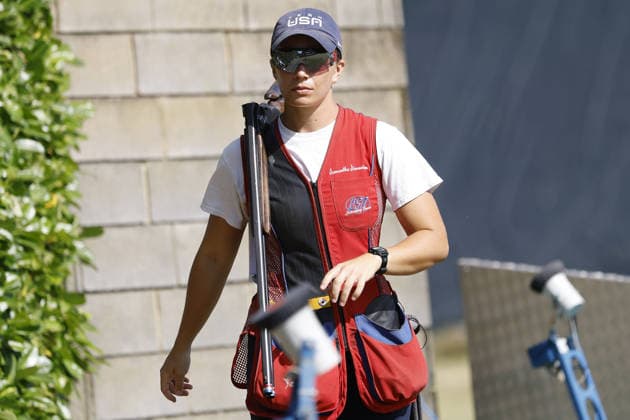 IPA86441108 - Samantha Simonton of the United States reacts during the second day of the ISSF World Cup Shotgun competition at the Concaverde Shooting Range on July 6, 2026, in Lonato del Garda, Italy.  Copyright: xRichardxMorgano IPAxSportx xx 86441108