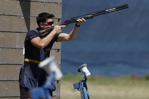 IPA86441112 - Valerio Palmucci of Italy takes a shot during the second day of the ISSF World Cup Shotgun competition at the Concaverde Shooting Range on July 6, 2026, in Lonato del Garda, Italy.  Copyright: xRichardxMorgano IPAxSportx xx 86441112