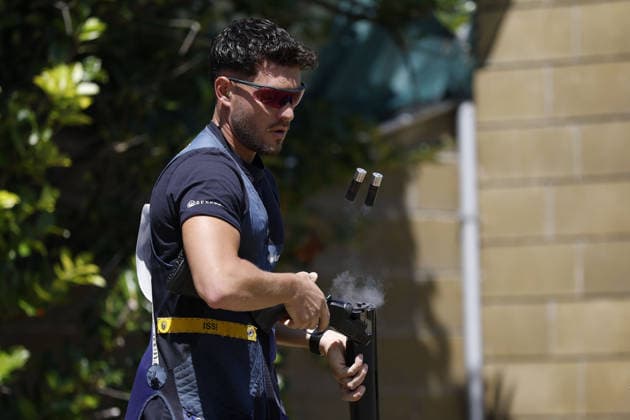 IPA86441115 - Valerio Palmucci of Italy ejects shells from a shotgun during the second day of the ISSF World Cup Shotgun competition at the Concaverde Shooting Range on July 6, 2026, in Lonato del Garda, Italy.  Copyright: xRichardxMorgano IPAxSportx xx 86441115