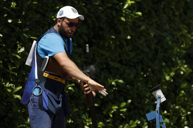 IPA86441120 - Cassandro Tammaro of Italy ejects shells from a shotgun during the second day of the ISSF World Cup Shotgun competition at the Concaverde Shooting Range on July 6, 2026, in Lonato del Garda, Italy.  Copyright: xRichardxMorgano IPAxSportx xx 86441120