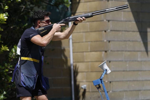 IPA86441124 - Valerio Palmucci of Italy takes a shot during the second day of the ISSF World Cup Shotgun competition at the Concaverde Shooting Range on July 6, 2026, in Lonato del Garda, Italy.  Copyright: xRichardxMorgano IPAxSportx xx 86441124