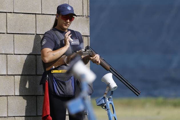 IPA86441091 - Giada Longhi of Italy ejects shells from a shotgun during the second day of the ISSF World Cup Shotgun competition at the Concaverde Shooting Range on July 6, 2026, in Lonato del Garda, Italy.  Copyright: xRichardxMorgano IPAxSportx xx 86441091