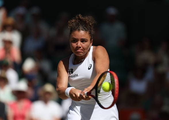6th July 2026; All England Lawn Tennis and Croquet Club, London, England; Wimbledon Tennis Tournament, Day Eight; Jasmine Paolini (ITA) with a backhand shot to Alexandra Eala (PHL) JohnxPatrickxFletcher