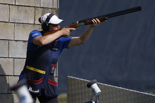 IPA86441125 - Monika Stibrava of Slovakia shoots, and Lucia Kopcanova of Slovakia shoots during the second day of the ISSF World Cup Shotgun competition at the Concaverde Shooting Range on July 6, 2026, in Lonato del Garda, Italy.  Copyright: xRichardxMorgano IPAxSportx xx 86441125