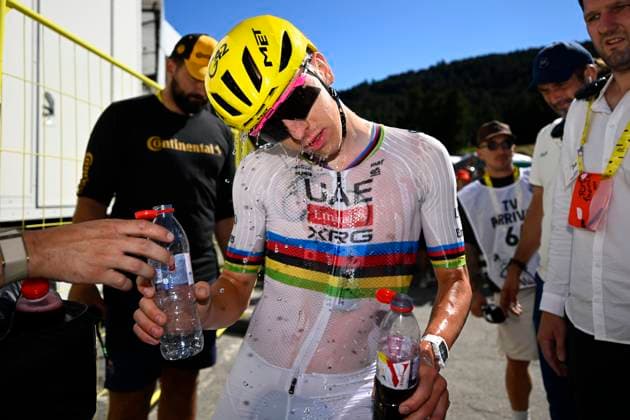 Tour de France 2026 Stage 3 LES ANGLES, FRANCE - JULY 06 : Pogacar Tadej (SLO) of UAE Team Emirates - XRG celebrates the victory after stage 3 of the 113rd edition of Tour de France an UCI World Tour 2.UWT cycling road race stage for Men Elite of 196 km with start in Granollers and finish in Les Angles on July 6, 2026 in Les Angles, France, 06 07 2026 Les Angles France  Copyright: xTomasxSiskx