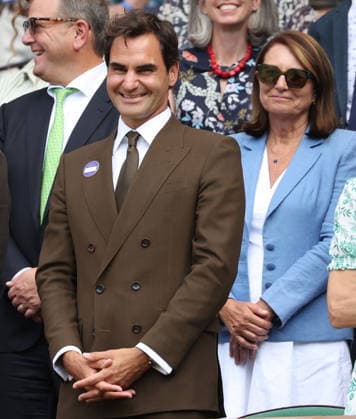 Roger Federer watches tennis from the Royal box at Wimbledon on day eight of the 2026 Wimbledon Championships in London on Monday, July 06, 2026.  LON2026070647 HUGOxPHILPOTT