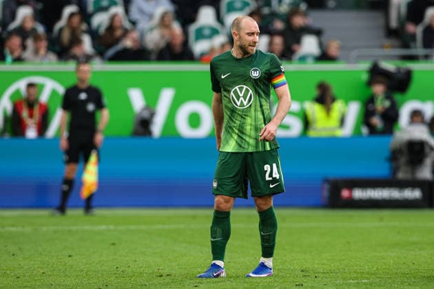 Christian Eriksen (VfL Wolfsburg,24) - 1. Fussball Bundesliga Saison 2025-2026 Punktspiel VfL Wolfsburg vs. FC Bayern München in der Volkswagen Arena in Wolfsburg - Freisteller,Aktion,Fussball,Deutschland,Mann,Männer,09.05.2026