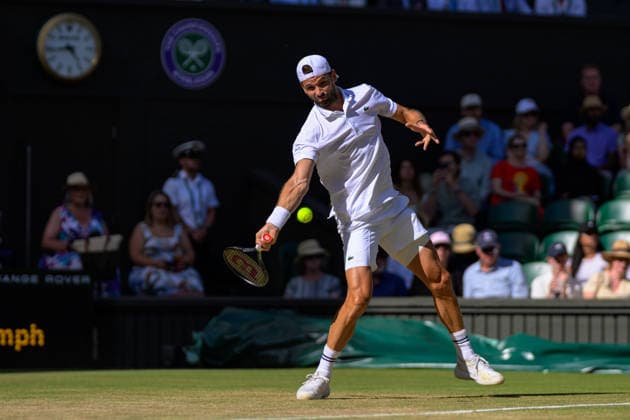 Day Eight: The Championships - Wimbledon 2026 LONDON, ENGLAND JULY 06 - Grigor Dimitrov of Bulgaria during Gentlemen s Single Fourth Round against Arthur Fery of Great Britainat The Wimbledon Lawn Tennis Championship at Wimbledon on July 06, 2026 in London, England. (Photo by Keeran Marquis)  Copyright: xKeeranxMarquis Fotoarena SPPx Sportspressphoto_SPR186272