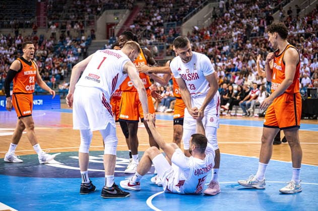 Krakow 06.07.2026 Basketball 2027 FIBA Basketball World Cup Qualifiers First Round : Poland vs The Netherlands --- Koszykowka Eliminacje Mistrzostw Swiata FIBA 2027 - pierwsza runda : Polska - Holandia. Persons shown : Jaroslaw Zyskowski Michal Michalak Kamil Laczynski Fot. Kai Taller Arena Akcji NEWSPIX.PL --- newspix.pl 