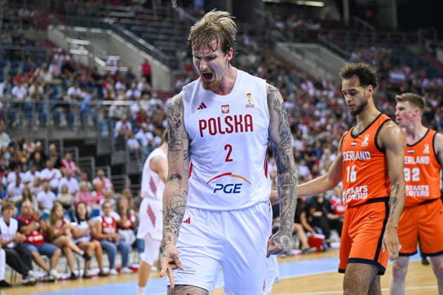 Krakow 06.07.2026. Basketball 2027 FIBA Basketball World Cup Qualifiers First Round: Poland vs. The Netherlands --- Koszykowka Eliminacje Mistrzostw Swiata FIBA 2027 - pierwsza runda: Polska - Holandia. Persons shown: Aleksander Balcerowski Fot. Antoni Dec Arena Akcji NEWSPIX.PL --- newspix.pl 