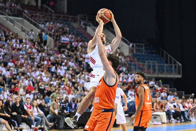 Krakow 06.07.2026. Basketball 2027 FIBA Basketball World Cup Qualifiers First Round: Poland vs. The Netherlands --- Koszykowka Eliminacje Mistrzostw Swiata FIBA 2027 - pierwsza runda: Polska - Holandia. Persons shown: Przemyslaw Zolnierewicz Fot. Antoni Dec Arena Akcji NEWSPIX.PL --- newspix.pl 