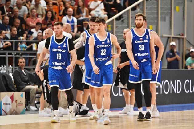 L-R Ondrej Sehnal, Vit Krejci, Richard Balint and James Karnik (all Czechia) are seen during men s Basketball World Cup 2027 group H qualifier: Czechia vs Estonia, in Brno, Czech Republic, on July 6, 2026. (CTKxPhoto PatrikxUhlir) CTKPhotoP2026070606971  CTKPhotoP2026070606971