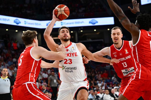 Turkiye v Switzerland - 2027 World Cup European Qualifiers ISTANBUL, TURKIYE - JULY 6: Alperen Sengun (23) of Turkiye in action against Killian Martin (12) of Switzerland during the first round of the 2027 World Cup European Qualifiers Group C basketball match between Turkiye and Switzerland at Sinan Erdem Dome in Istanbul, Turkiye on July 6, 2026. Elif Ozturk Anadolu Istanbul Turkey. Editorial use only. Please get in touch for any other usage.  Copyright: x2026xAnadoluxElifxOzturkx