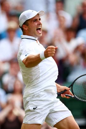 Arthur Fery celebrates during his fourth round match Wimbledon Tennis Championships, Day 8, The All England Lawn Tennis and Croquet Club, London, UK - 06 Jul 2026London The All England Lawn Tennis and United Kingdom  Copyright: xJamesxMarsh Shutterstockx 16978026gt