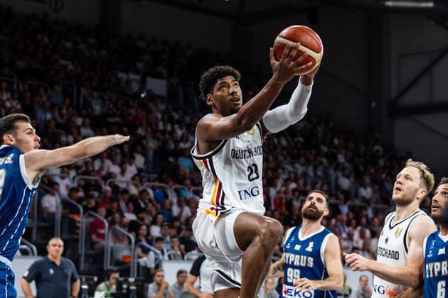 GER, FIBA Basketball World Cup 2027, European Qualifiers, Deutschland-Zypern. 06.07.2026, Brose Arena, Bamberg, GER, FIBA Basketball World Cup 2027, European Qualifiers, Deutschland-Zypern. Kostja Mushidi (Deutschland, No29) Â Foto: Alexander Trienitz Bamberg Brose Arena Bayern Deutschland *** GER, 2027 FIBA Basketball World Cup, European Qualifiers, Germany vs. Cyprus, July 6, 2026, Brose Arena, Bamberg, GER, FIBA Basketball World Cup 2027, European Qualifiers, Germany vs. Cyprus, Kostja Mushidi (Germany), No. 29. Photo by Alexander Trienitz, Bamberg, Brose Arena, Bavaria, Germany