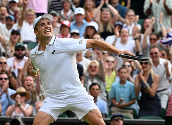 The Championships Wimbledon 2026 The Championships Wimbledon 2026 Day 8 07 07 2026 Arthur Fery (GBR) celebrates as he wins fourth set against Grigor Dimitrov (BUL) Photo:- Roger Parker International Sports Fotos Ltd London UK Copyright: xx