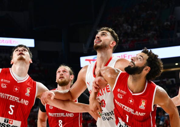 Turkiye v Switzerland - 2027 World Cup European Qualifiers ISTANBUL, TURKIYE - JULY 6: Alperen Sengun (23) of Turkiye in action against Niko Rocak (L) of Switzerland during the first round of the 2027 World Cup European Qualifiers Group C basketball match between Turkiye and Switzerland at Sinan Erdem Dome in Istanbul, Turkiye, on July 6, 2026. Elif Ozturk Anadolu Istanbul Turkey. Editorial use only. Please get in touch for any other usage.  Copyright: x2026xAnadoluxElifxOzturkx