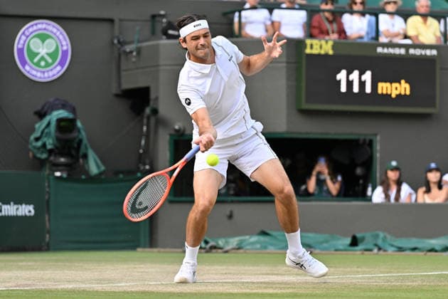 Wimbledon Tennis Championships 2026 - Day 8 LONDON, UNITED KINGDOM - JULY 6: Taylor Fritz of the United States plays in the men s singles round of 16 match against Alexander Bublik (not seen) of Kazakhstan during day 8 of The Wimbledon Tennis Championships at All England Lawn Tennis and Croquet Club on July 06, 2026 in London, United Kingdom. Ray Tang Anadolu London United Kingdom. Editorial use only. Please get in touch for any other usage.  Copyright: x2026xAnadoluxRayxTangx
