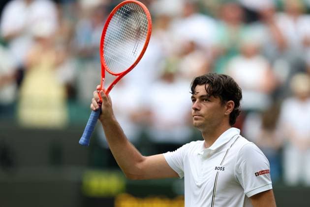 Taylor Fritz celebrates victory in his round of 16 match Wimbledon Tennis Championships, Day 8, The All England Lawn Tennis and Croquet Club, London, UK - 06 Jul 2026London The All England Lawn Tennis and United Kingdom  Copyright: xKieranxMcManus Shutterstockx 16978024gp
