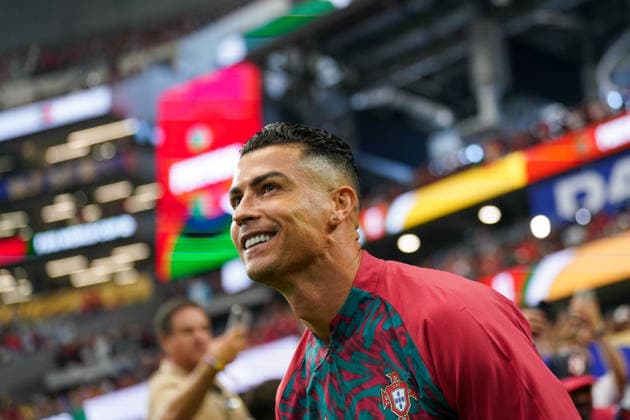 USA: Fussball FIFA World Cup, WM, Weltmeisterschaft, Fussball 2026, Achtelfinale - Spanien vs Portugal - AT&T Stadium (Dallas Stadium) in Arlington: Cristiano Ronaldo (Portugal 7) *** USA Soccer 2026 FIFA World Cup, Round of 16: Spain vs. Portugal at AT&T Stadium in Dallas, Arlington; Cristiano Ronaldo, Portugal 7 Copyright: xJOERANxSTEINSIEKx