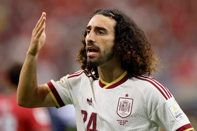 Portugal v Spain: Round of 16 - FIFA World Cup, WM, Weltmeisterschaft, Fussball 2026 Marc Cucurella of Spain reacts during the FIFA World Cup 2026 Round Of 16 match between Portugal and Spain at Dallas Stadium on July 6, 2026 in Arlington, United States. Arlington Dallas Stadium TX United States Copyright: xAllstarxPicturexLibraryxLtdx