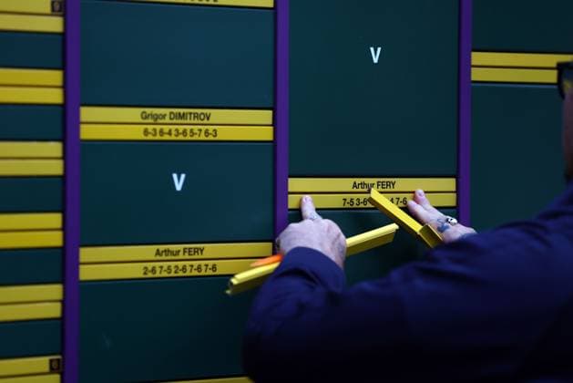 The draw board for the gentlemans singles is updated after Arthur Fery beats Grigor Dimitrov as he goes on to face Flavio Cobolli in the quarter final Wimbledon Tennis Championships, Day 8, The All England Lawn Tennis and Croquet Club, London, UK - 06 Jul 2026London The All England Lawn Tennis and United Kingdom  Copyright: xKieranxMcManus Shutterstockx 16978024hh