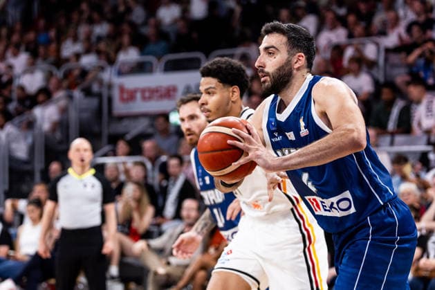 BAMBERG, GERMANY - JULY 06: Ioannis Pashialis (Cyprus, 4) controls the ball during the FIBA Basketball World Cup European Qualifiers match between Germany vs. Cyprus at Brose Arena on July 06, 2026 in Bamberg, Germany. Bavaria Germany Copyright: xSteffiexWunderlx