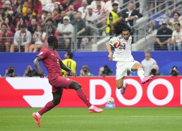 Portugal v Spain - FIFA World Cup, WM, Weltmeisterschaft, Fussball 2026 - Round of 16 TEXAS, USA - JULY 06: Marc Cucurella of Spain plays the ball during FIFA World Cup 2026 Round of 16 match between Portugal and Spain at Dallas Stadium in Arlington, Texas, United States on July 06, 2026. Jose Hernandez Anadolu Texas United States. Editorial use only. Please get in touch for any other usage.  Copyright: x2026xAnadoluxJosexHernandezx