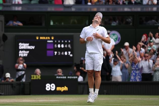 Arthur Fery celebrates victory in his round of 16 match Wimbledon Tennis Championships, Day 8, The All England Lawn Tennis and Croquet Club, London, UK - 06 Jul 2026London The All England Lawn Tennis and United Kingdom  Copyright: xEllaxLing Shutterstockx 16978025fj