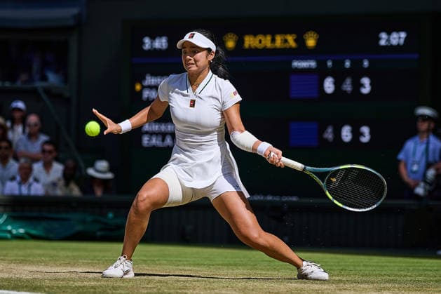 July 6, 2026, London, London, Great Britain: Alexandra Eala of Philippines returns with forehand during The Championships Wimbledon , 6.7.2026 in London (All England Lawn Tennis and Croquet Club), Great Britain Tennis 2026: Grand Slam: The Championships Wimbledon: 8th Day:4th Round: PAOLINI 6:4 4:6 6:3 EALA  - ZUMAs343 20260706_zsp_s343_105 Copyright: xMathiasxSchulzx