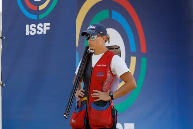 ISSF World Cup Shotgun Simonton Samantha of the United States reacts during the ISSF World Cup Shotgun day two at the Concaverde Shooting Range in Lonato del Garda, Italy, on July 6, 2026. Lonato del Garda Brescia Italy  Copyright: xRichardxMorganox originalFilename:morgano-issfworl260706_npZQy.jpg